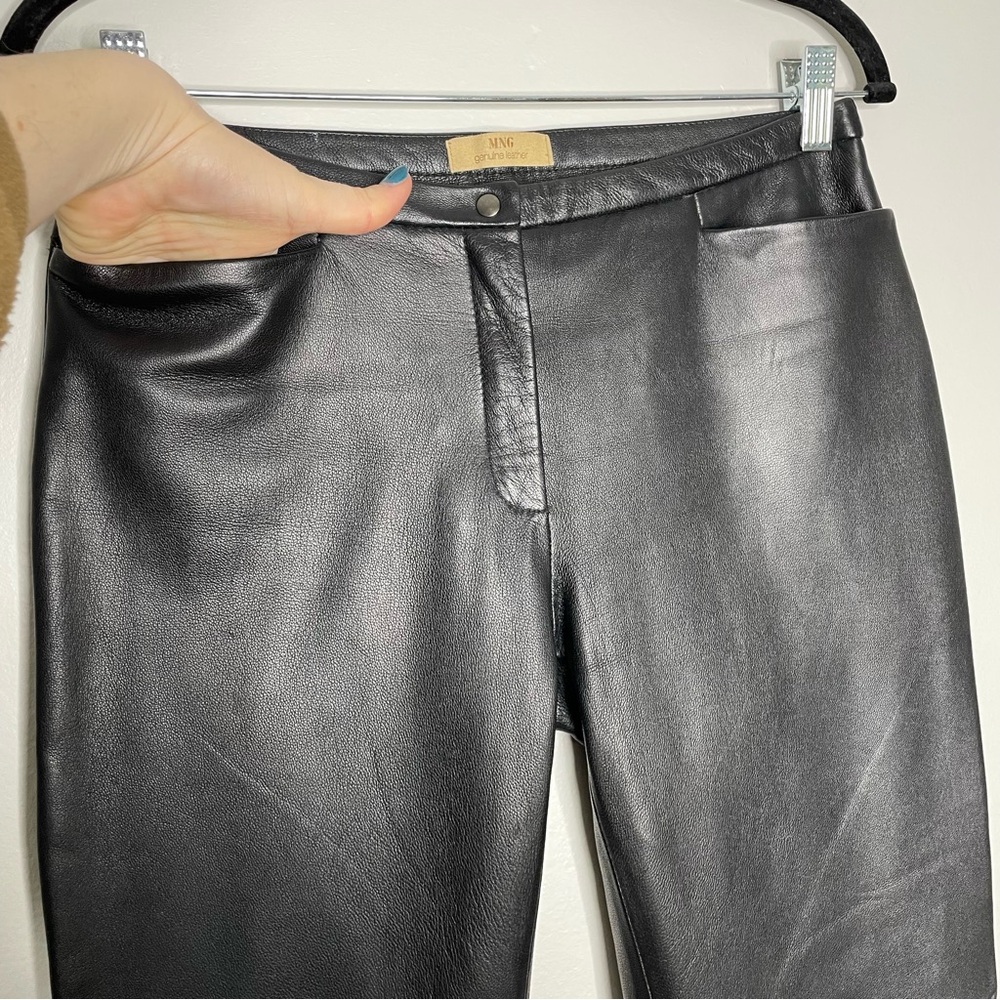 MNG Mango Genuine Leather Buttery Soft Bootcut Pants Lined In Black Size US 6 - Picture 4 of 11
